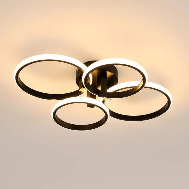 Haobosic Ronde Aluminium Plafondlamp - Zwart - 4-Licht - 56W LED 3000K Black