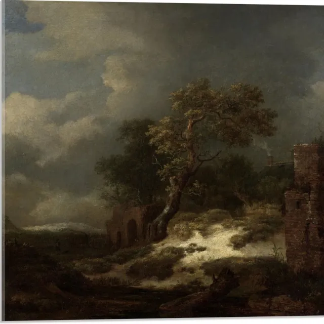 KuijsFotoprint Acrylglas - Oude Meesters - Landschap met ruïnes, Jacob Isaacksz van Ruisdael - 50x50cm Foto op Acrylglas (Met Ophangsysteem) Groen