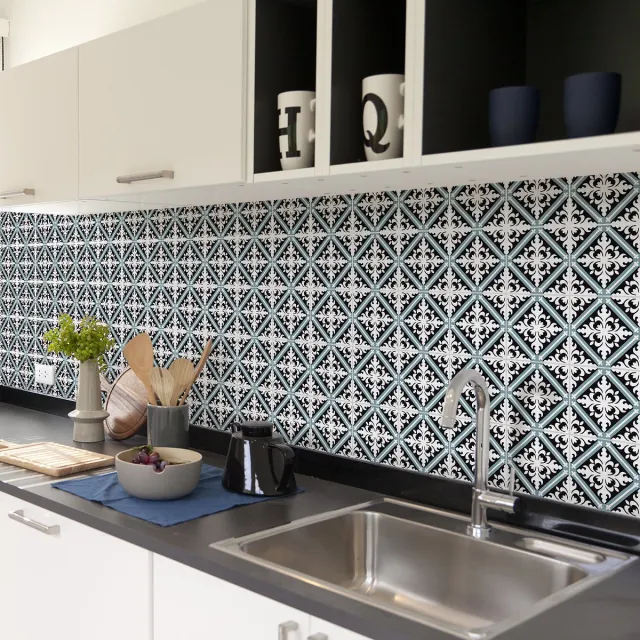 Ambiance Sticker Zelfklevende tegelmuurstickers voor keuken en badkamer - 60 tegelstickers, Azulejos Emerenciao-stijl - 60 stickers, 20x20 cm Multi color