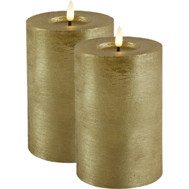 Countryfield Lyon LED kaarsen/stompkaarsen - 2x - goud - D10 x H15 cm - timer Goudkleurig