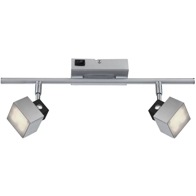 Globo LED wandlamp 2 spotjes zwenkbare plafondlamp chroom, 2x 5W 350Lm warm wit, LxBxH 40x6x17 cm zilver
