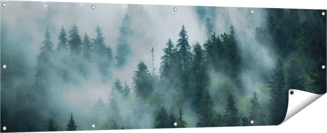 Gards Tuinposter Bos met Bomen in de Mist - 180x60 cm - Tuindoek - Tuindecoratie - Wanddecoratie buiten - Tuinschilderij Multikleur