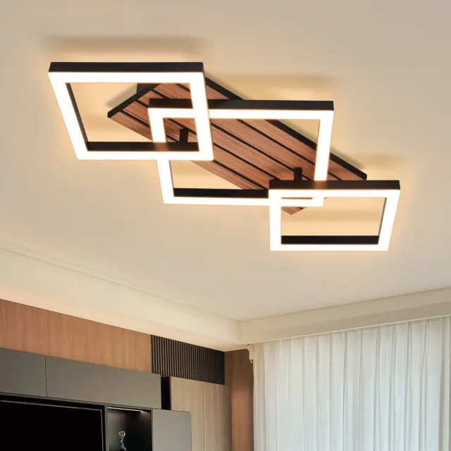 NETTLIFE LED Plafondlamp 21W 3000K Warmwit - Modern Vierkant Ontwerp Met Houtlook - Niet Dimbaar - Plafondverlichting Voor Woonkamer Slaapkamer Keuken zwart