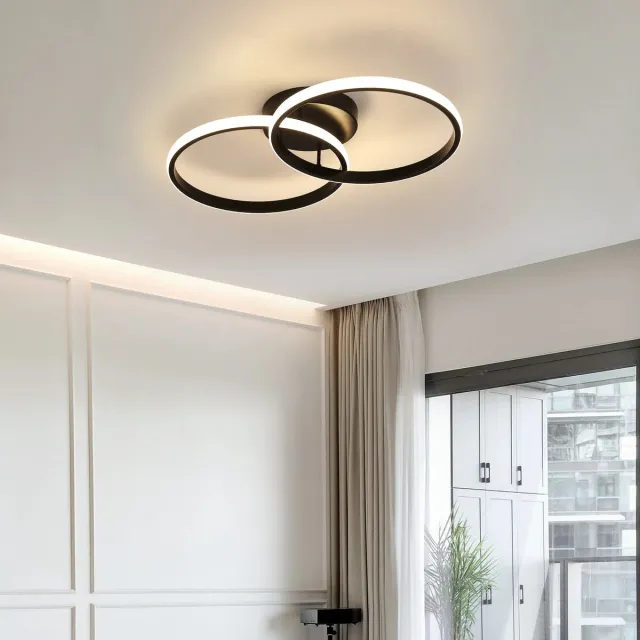 Goeco Plafondlamp - 54CM - 29W - moderne - dubbele ring - acryl - zwarte - 4500K