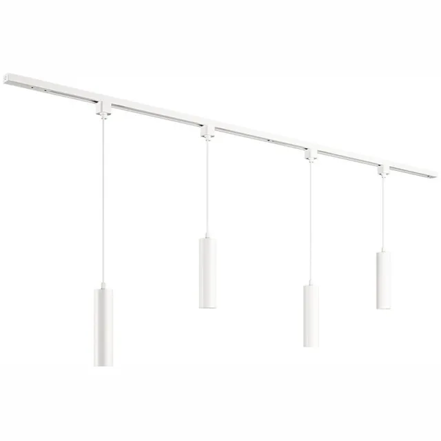 HOFTRONIC railverlichting pakket recht – 2x 1 meter rail – 4 hanglampen gu10 – dimbaar – aluminium wit – ip20 – modulair – 230v – railverlichting woonkamer keuken
