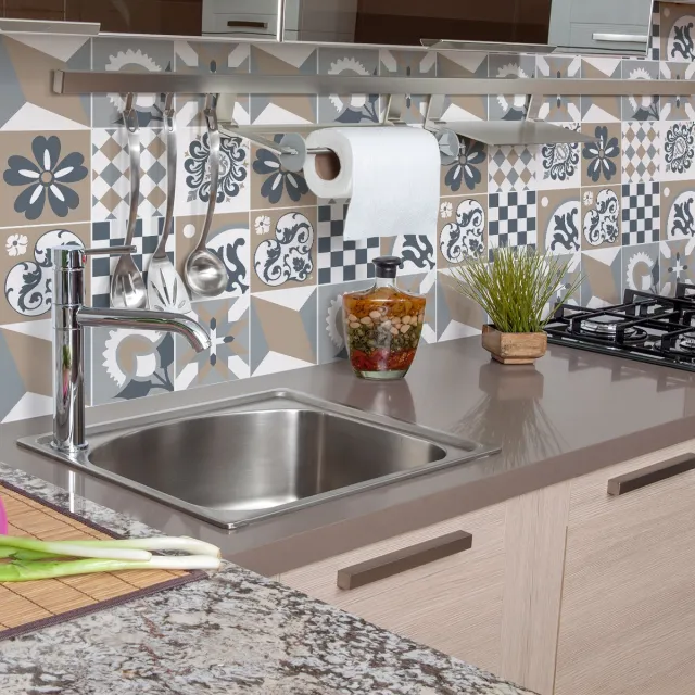 Ambiance Sticker Zelfklevende tegelmuurstickers voor keuken en badkamer - 9 cementtegelstickers, Azulejos Sovana-stijl - 9 stickers, 10x10 cm Multi color