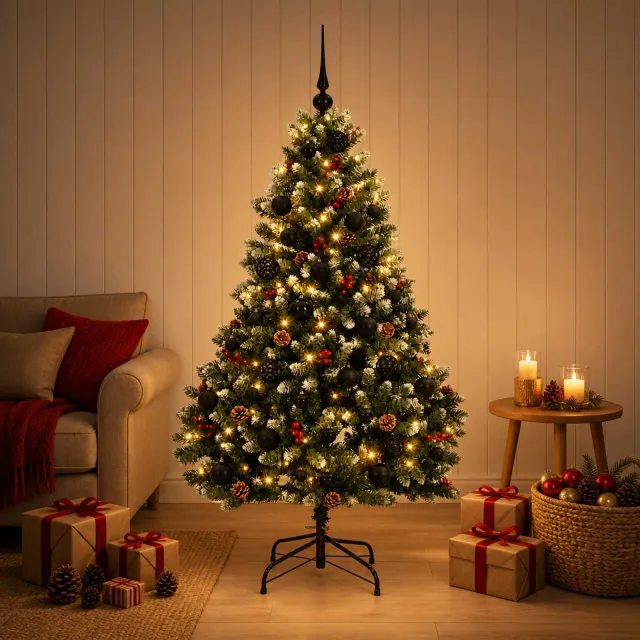 vidaXL Kunstkerstboom groen met kerstbal 180 cm 300 LED's Warmwit