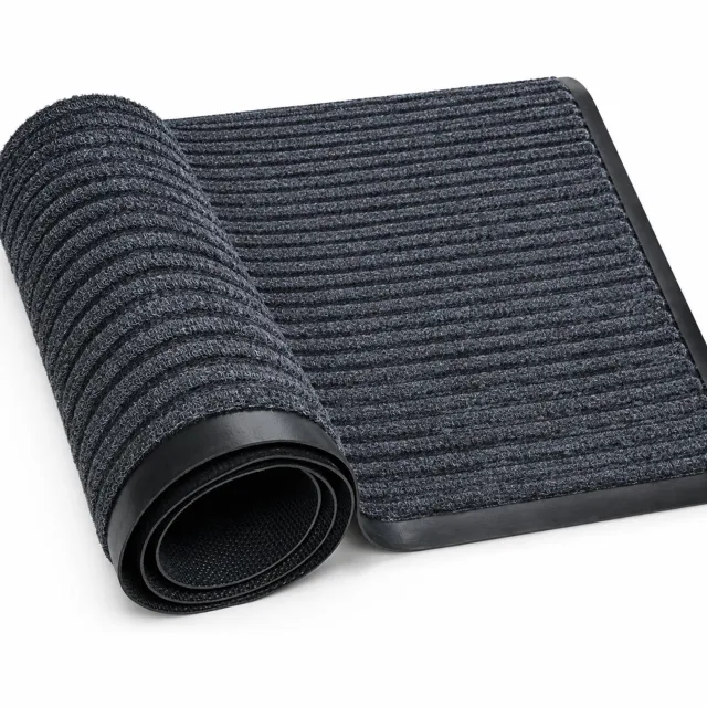 SWGOTA Donkergrijze gestreepte deurmat 40 x 60 cm, rechthoekige mat van polyester met PVC-rug Donkergrijs