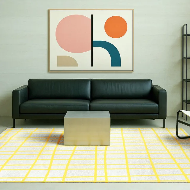 LOLA&MOI Binnen & Buiten Vloerkleed - 140 x 200 cm - Lola&Moi Caro Bright Yellow - Laagpolig Tapijt - Gerecycled PET - Made in Belgium - Circulair Geel