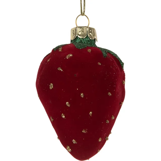 Clayre & Eef Kersthanger Aardbeien 6x5x8 cm Rood Glas