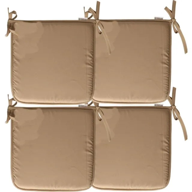 Stof Textile Home stoelkussens - 4x - beige - 38 x 38 x 3 cm - voor binnen - touwtjes sluiting - zitkussens plat - vierkant Lichtbruin