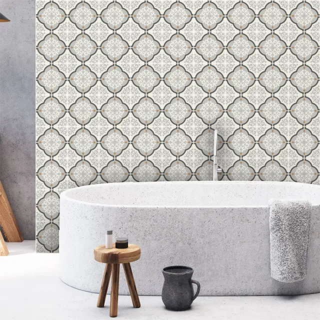 Ambiance Sticker Zelfklevende muurtegelstickers voor keuken en badkamer - 60 cementtegelstickers, wit, azulejos-stijl - 60 stickers, 20x20 cm Multi color