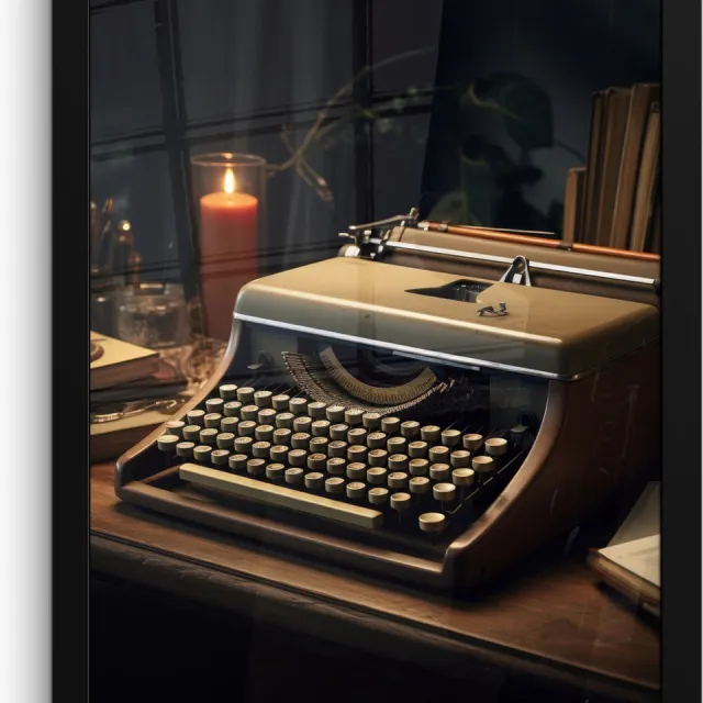 FrameYourWall Poster in lijst - Fotolijst 30x40 cm - Posters - Vintage - Typmachine - Kaars - Oud - Bureau - Posterlijst zwart - Decoratie - Wanddecoratie woonkamer - Muurdecoratie slaapkamer