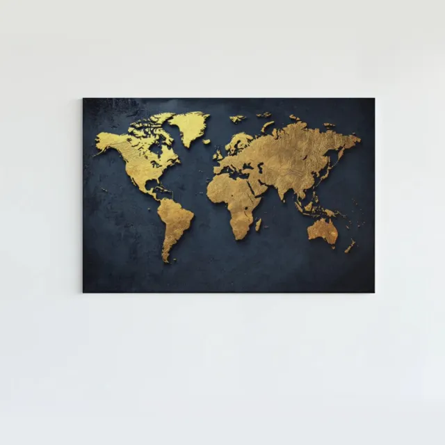 Trendex Global Canvas Schilderij - Wereldkaart Goud op Zwarte Achtergrond - 120x80x2 cm