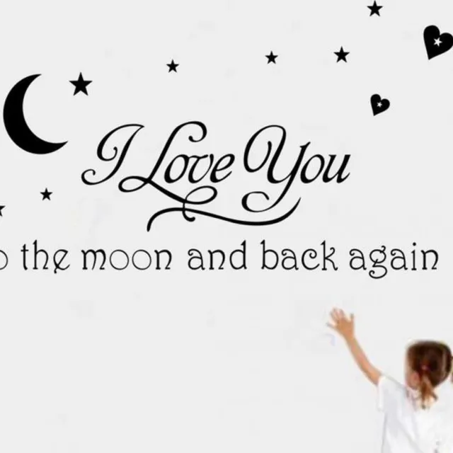 Muurplakker Love you to the moon and back again muursticker Zwart