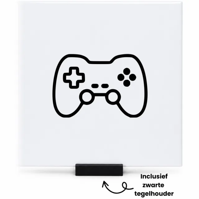 Hacebo Controller tegeltje met tegelhouder - Gamer - de echte gamers - tegeltjes met tekst - game on - spreuktegels - 15x15 CM Wit
