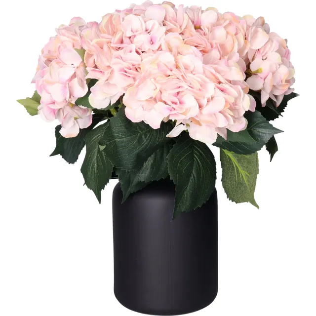 Bellatio Design Kunstbloemen boeket Hortensia tak - 8x - roze - 48 cm - Kunst zijdebloemen