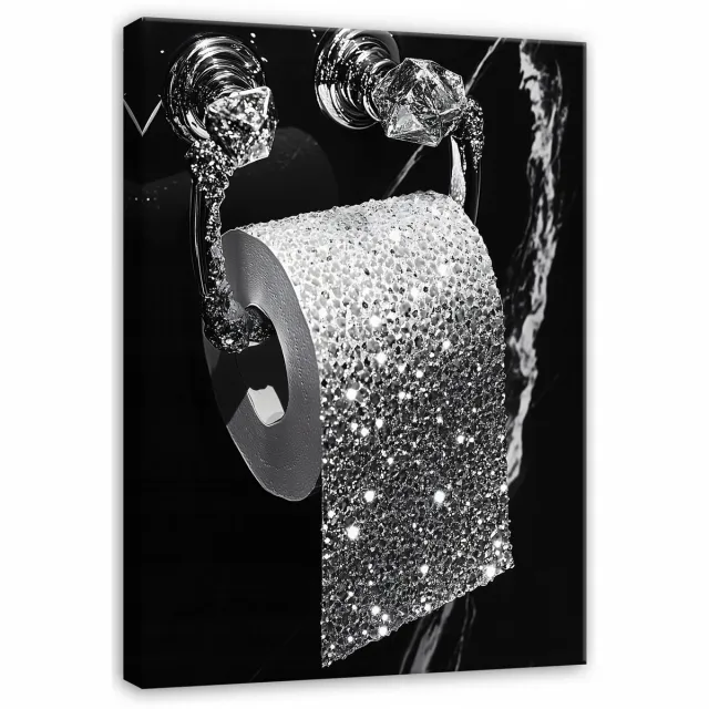 WALLARENA Canvas schilderij - 60x40 cm - moderne zilveren en zwarte badkamer toilet decoratie multikleurig