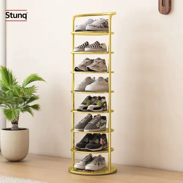 Stunq Gouden Smal Hoog Schoenenrek – 8-laags Metaal met Handgreep – Space-Saving voor Entree