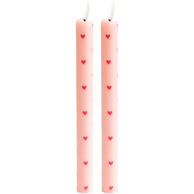Aifcandles LED Dinerkaarsen Roze met Hartjes - Set van 2 - Timerfunctie - Ø2.1 x 25 cm - Werkt met Afstandsbediening - Aifcandles