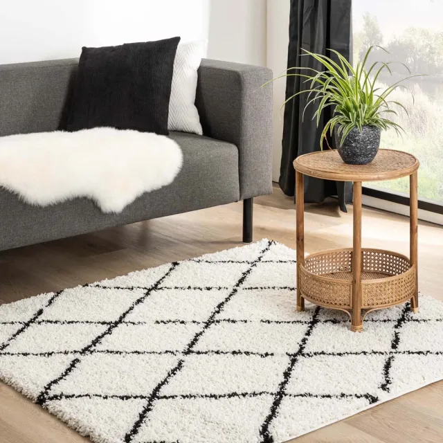 Boho&me Vierkant berber vloerkleed - Habitat wit/zwart 240x240