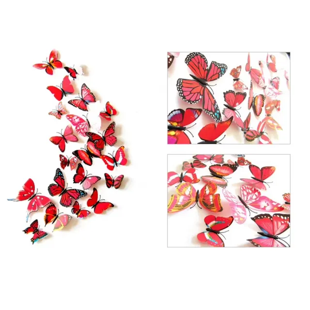 Go Go Gadget 3D sticker - Muurdecoratie - Vlinders - 12 stuks - Mix - Rood