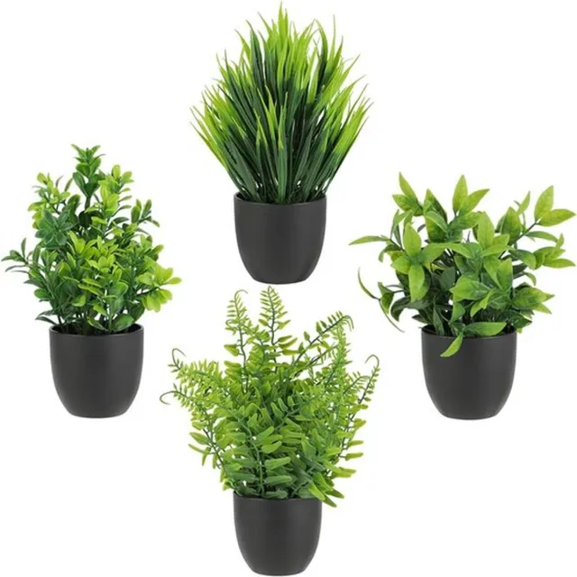 Mrilary Set van 4 kunstplanten in potten, net als echte planten, kleine nep-plantjes voor binnendecoratie, geschikt voor woonkamer, badkamer, kantoor en tafeldecoratie, Zwart Mrilary
