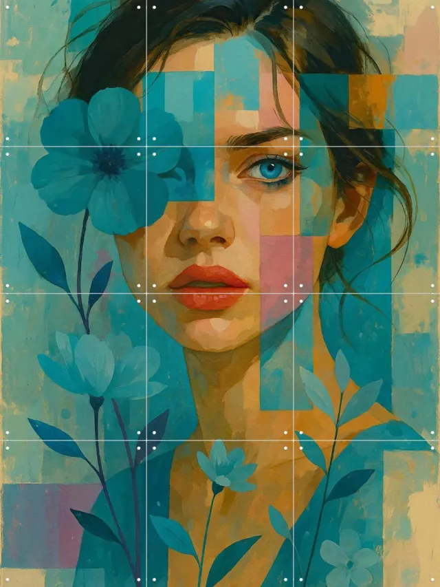 IXXI Please Dont Ask Me To Smile, Moonheart Artworks - 60 x 80 cm - Grote wanddecoratie en posters - Geometrische Kunst, Kleurrijk, Kwaststreken Blauw