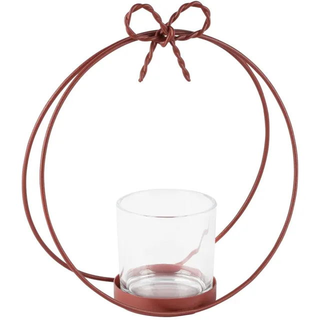 dekoratief Theelichthouder boog m/strikje, terra, glas/metaal, 22x9x25cm | A265496