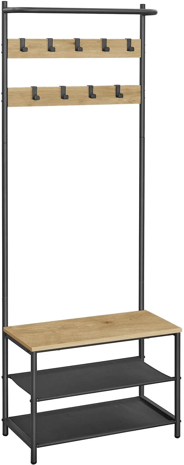 LEOBERT HSR411B88 Staande Kapstok met Schoenenrek en Zitbank - Artisan Eikenlook en Zwart