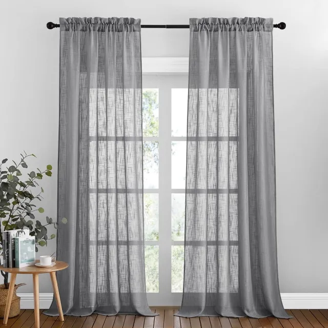Ibenzoa Stijlvolle linnenlook gordijnen in donkergrijs voor moderne woninginrichting, set van 2, 240 x 132 cm
