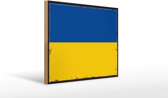Femer Holzschild Flagge Ukraine 40x30cm Retro Flag of Ukraine Blauw