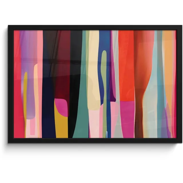 FrameYourWall Poster in lijst - Fotolijst 60x40 cm - Posters - Kleurbanen - Verticaal - Kleurrijk - Posterlijst zwart - Decoratie - Wanddecoratie woonkamer - Muurdecoratie slaapkamer Vormen - Bochten - Kleurrijk