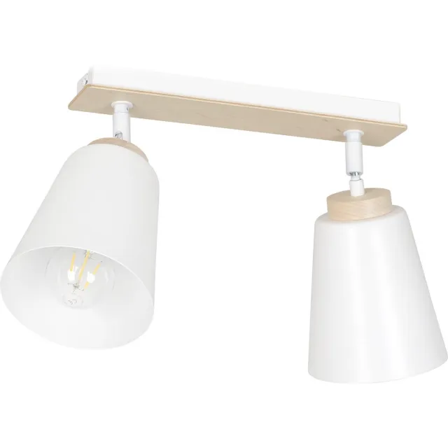 Emibig Salo 2L witte plafondlamp wit en hout 2x E27 - Perfecte verlichting voor elke ruimte