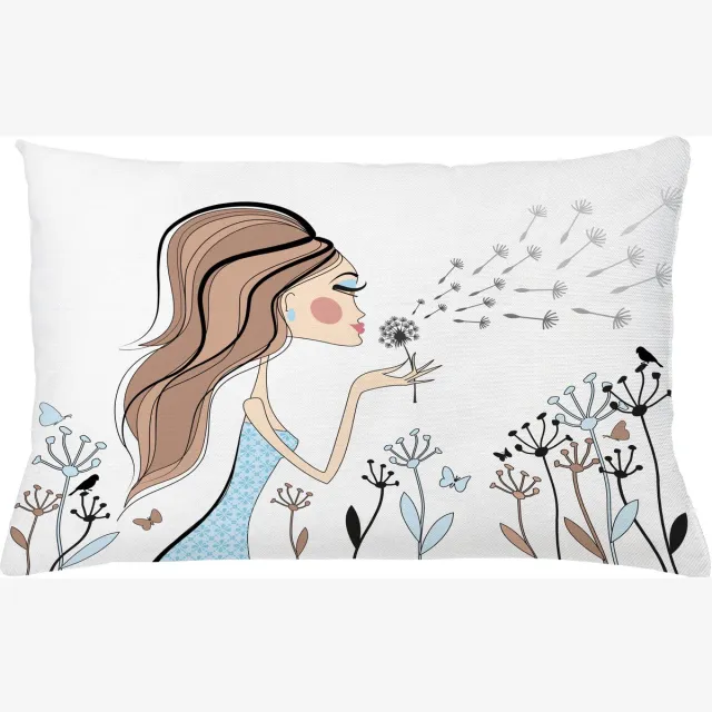 ABAKUHAUS Retro Kussenhoes, Paardenbloem-Bloem Lente, Van Kleurechte Wasbare Stof, Dubbelzijdige Print met Stevige Ritssluiting, 65 x 40 cm, Warm Taupe en Blauw