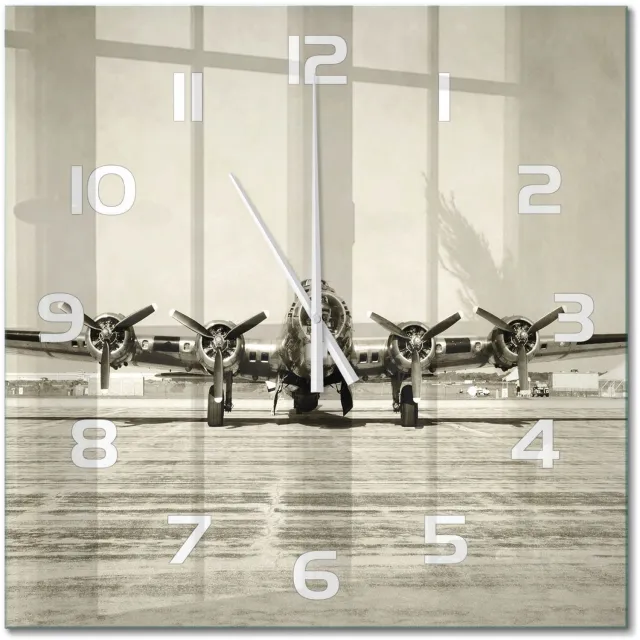 TULUP Wandklok - Oude bommenwerper Decoratieve Glazen Klok - 60x60 cm - Beige Glazen Wandklok Design - Witte handen - Vierkante Klok - Glazen Klok Met Print - Wandklok Glas Met Motief