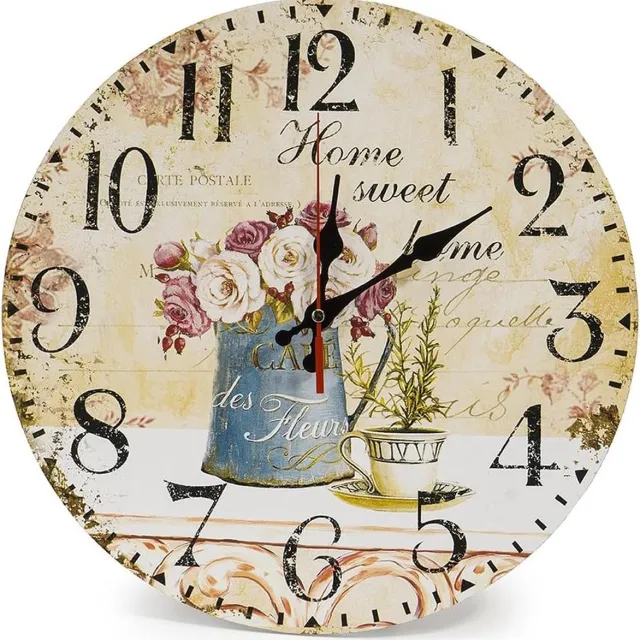meerklose 30 cm houten wandklok/keukenklok in landelijke stijl stilte niet-tikkend voor de keuken, thuiskantoor, woonkamer en slaapkamer (Cafe & Bloemen)