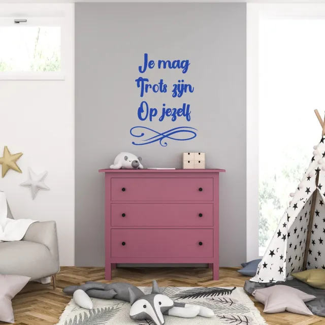 MC Living Muursticker - Je Mag Trots Zijn Op Jezelf - 46,4 x 63,2 - Blauw