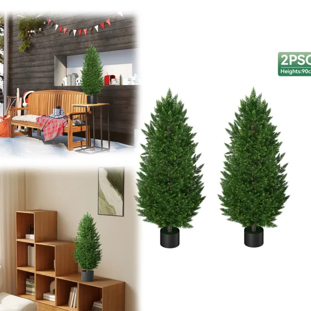 Aufun Kunstcederplant 90cm Kunstplanten met pot, Kunstcipres, Kunstboom voor woonkamer, slaapkamer, kantoordecoratie (2 stuks) groente