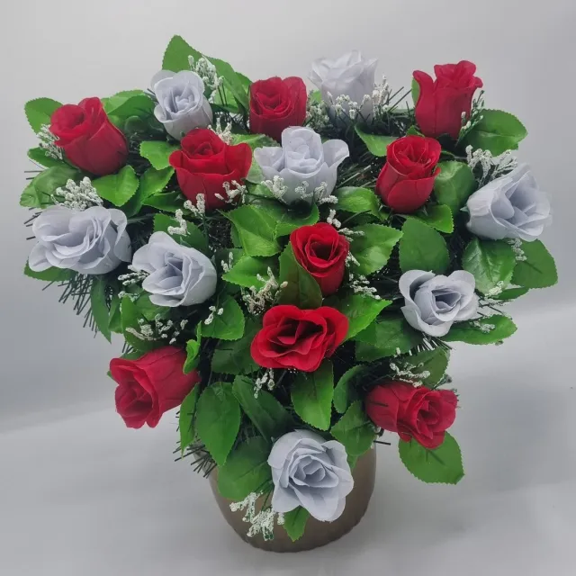 Herdenkingslichtjes.nl Bloemstuk - W847-58/W847-07 - Hart - Roos - Rood/Blauw - 30cm - Verzwaard - Buigzaam - Grafdecoratie