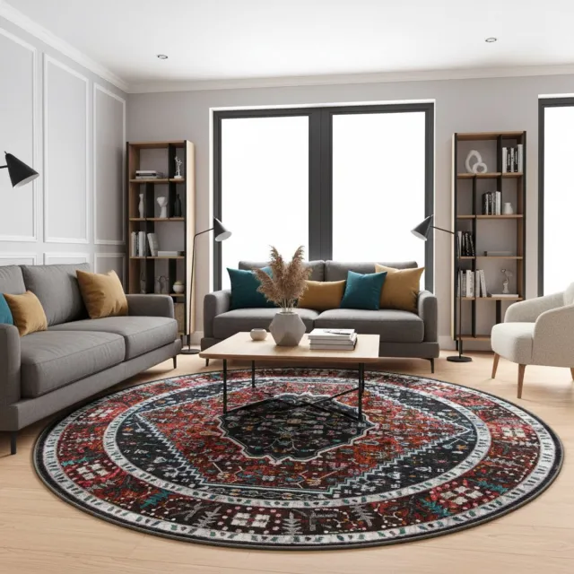 Muratap Picasso Paloma Rond Vintage Vloerkleed - Terra / Oranje - Laagpolig Multikleur
