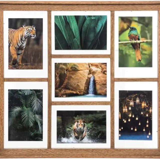 Atmosphera Collage fotolijst Opera - voor 7x foto - voor 10 x 15 cm fotos - hout - beige - 52 x 47 cm - lijstje - muur - horizontaal en verticaal