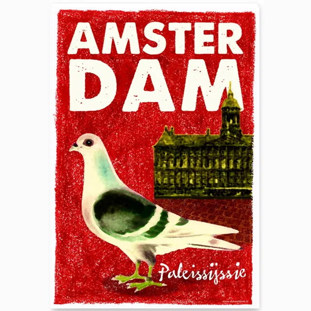 de Beeldvink Amsterdam Poster Paleissijs – A3 – Amsterdamse Wanddecoratie Rood, wit