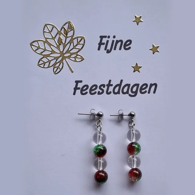 mineraasteen Kerst Oorbellen met Bergkristal knop zilverkleurig transparant