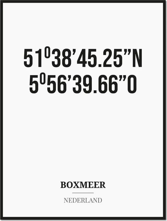 Studio216 Poster/kaart BOXMEER met coördinaten zwart, wit
