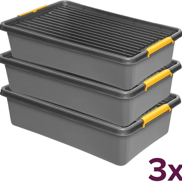 Orplast opbergbox heavy duty 29 liter (voordeelbundel) - solidstore - Grijs - Stapelbaar | Nestbaar | Met deksel | Heavy Duty | Rolbaar - Opbergbox met deksel - Opslagbak - Opslagbox- Opbergbak