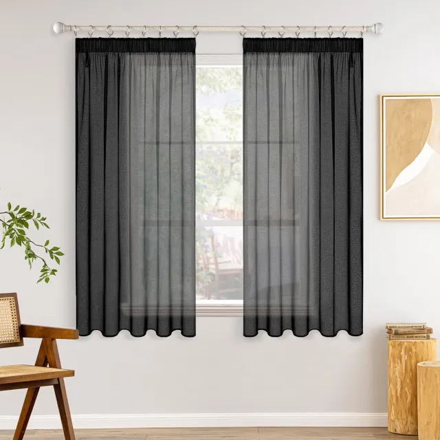 Ibenzoa Gordijnen met Plooiband in Set van 2 voor Woonkamer en Slaapkamer, Zwart, 140 x 145 cm