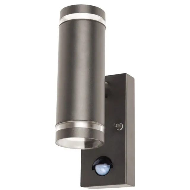 Integral buiten wandlamp Antraciet met sensor IP54 Up&Down voor 2x GU10 LED lamp (niet inbegrepen) Buitenlamp | 2x GU10 | Max 2x 5W exclusief