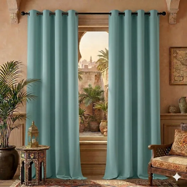 Maison Elara 2 stuks thermogordijn ondoorzichtig met plooiband - hemelsblauw - 140 x 175 cm