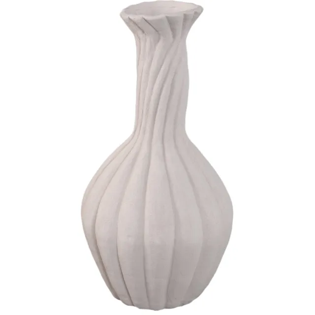 PTMD Lydia White Ceramic Swirl Ribbed Vase Naturel